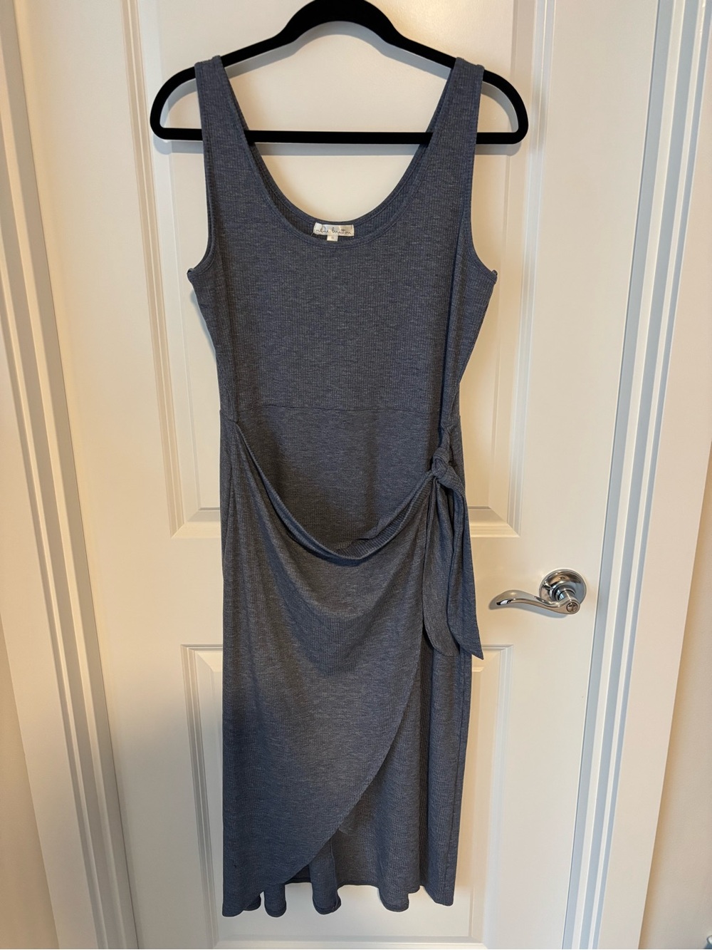 Slate Blue Ribbed Midi Wrap Dress